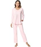 NACHILA Dames Bamboe Viscose Lange Mouwen Comfortabele Geplooide Pyjama, A-roze, M