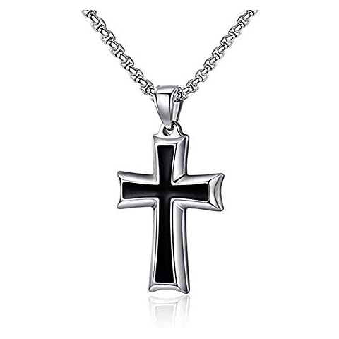 Fashion Jewelry Cross Pendant Necklace For Men Women Kids, Silver Black Stainless Steel , Rolo Chain Necklace Come With Velvet Necklace Pendant Gift Box Jewelry Box Cover