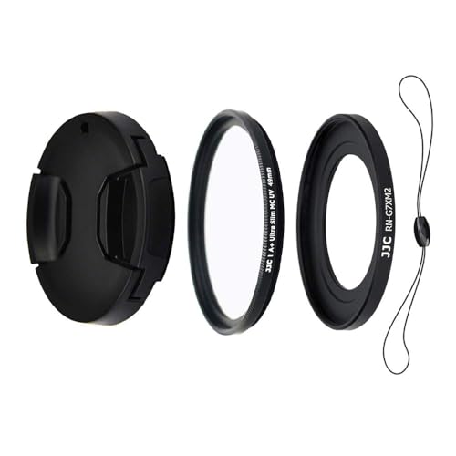 JJC 4-in-1 Kit d'accessoires pour Canon Powershot G5X, G7X, G7X Mark II et G7X Mark III - Comprend Adaptateur d'objectif, Filtres UV, Bouchon d'objectif et Bouchon d'Objectif Gardien (49mm)