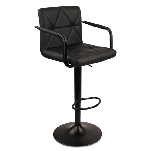 KLASIKA Counter Height Bar Stool PU Leather Adjustable Barstools with Armrest, Backrest and Footrest, Comfortable Tall Stools for Kitchen Island Home Bar, Black