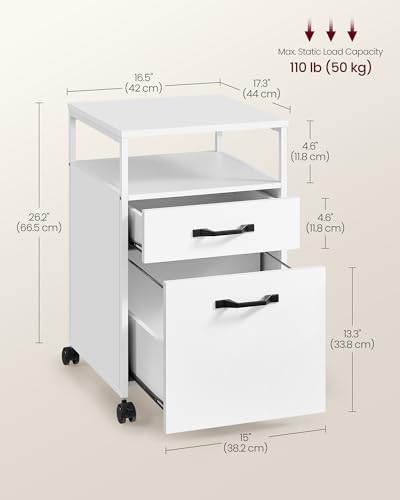 Image of VASAGLE 2 Drawer File Cabinet, Rolling Printer Stand