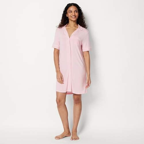 Image of Amazon Essentials Women's Modal-Blend Nightgown, Short Sleeve Button-Down