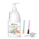 1050ML Large Gloss Acrylic Varnish with Pump, High Gloss Clear Sealer for Acrylic Paintings, Quick-Dry Water-Based Non-Toxic, UV & Yellowing Protection, Multi-Surface with Bonus Brush