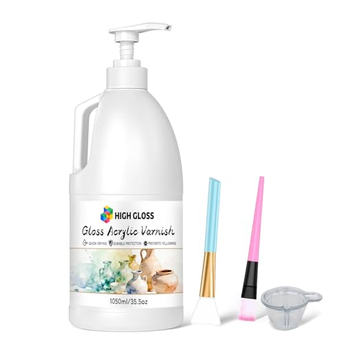 OOTDART 1050ML Large Gloss Acrylic Varnish with Pump, High Gloss Clear Sealer for Acrylic Paintings,