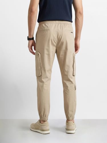 Image of The Indian Garage Co Men Mid-Rise Stretchable Relaxed Fit Cargo Joggers