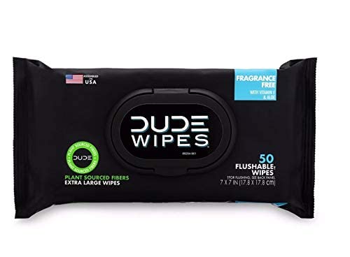 DUDE Wipes Flushable Wet Wipes Dispenser (8 Packs, 50ct Wipe Per Pack), Fragrance Free & Unscented Extra Large Wet Wipes with Vitamin-E & Aloe, for at-Home Use, Septic and Sewer Safe
