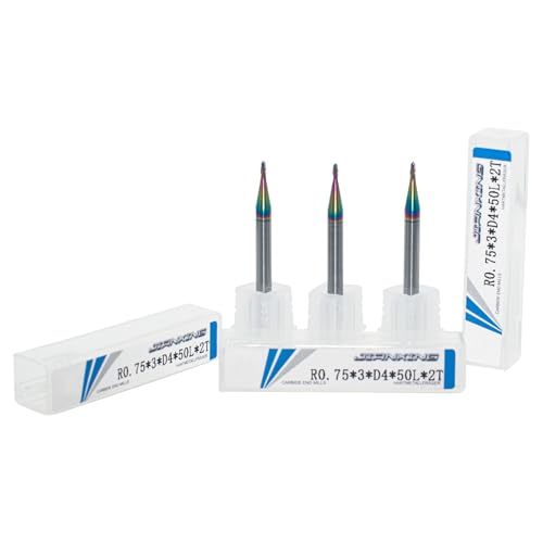 Image of 1.5mm R0.75 DLC Coated 2-Flute Carbide Ball Nose End Mill, Ideal for Aluminum, Copper Alloys, and Plastic Machining - High Precision & Wear-Resistant Cutting Tool (3 Pack)