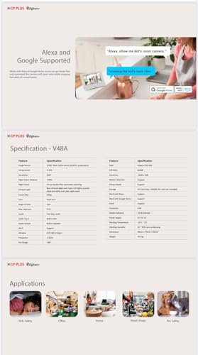 Image of CP PLUS CP-V48A 4MP Quad HD Wi-Fi Camera, 8pcs Infrared Lights and 12pcs LED Lights Provide Black and White and Color Night Vision, Support Built-in Mic & Speaker (V48A)
