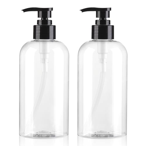 Empty Pump Bottles Dispenser 12.85oz/380ml, Refillable Clear BPA-Free Plastic Pump Bottle for...