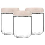 NETANY 3-pack 16oz Glass jars with Airtight Lids, Overnight Oats Containers with Lids, Wide mouth Mason Salad jars, Glass Food Storage Containers for Snacks Yogurt Spice Sugar-Beige