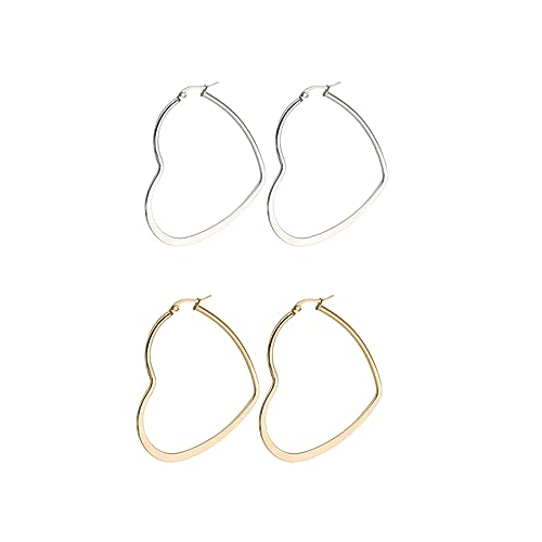 WXNPA 2 Paia Orecchini a Cerchio Per Le Donne Ragazze a Forma Di Cuore, Orecchini a Cerchio Geometrici Ipoallergenici In Acciaio Inossidabile Orecchini Da Donna Orecchini a Cerchio Set