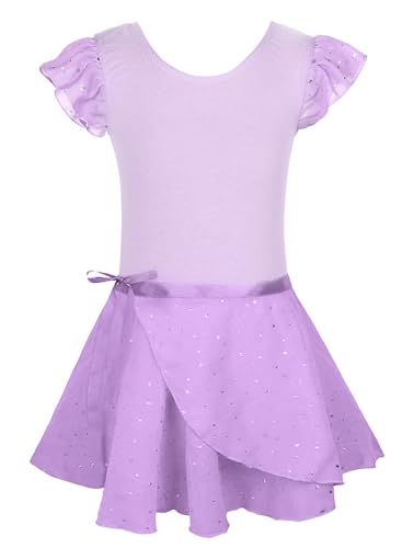 Image of EQSJIU Ballet Leotards for Girls with Removable Skirt Combo Tie Ruffle Sleeve Ballet Dance Dress Outfit 2-12 Years