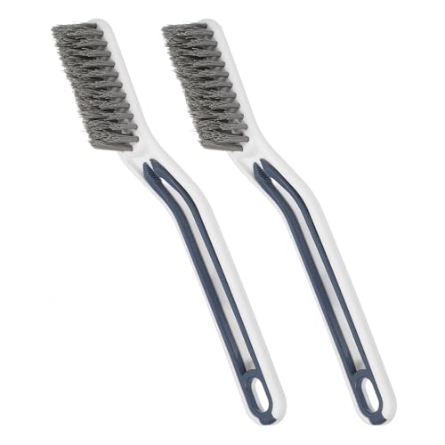 uxcell Crevice Cleaning Brush with Tweezer, Hard Bristle Gap Brush for Tidying Narrow Space, Deep Cleaning Supplies for Kitchen Sink, Toilet, Bathroom, Bathtub, Home, Window, White 2Pcs