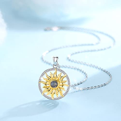 INFUSEU Sterling Silver I Love You Necklaces 100 Languages for Women Girls, Sun Sunflower Projection Jewelry You Are My Sunshine Gifts for Her, 18 Inch Chain2