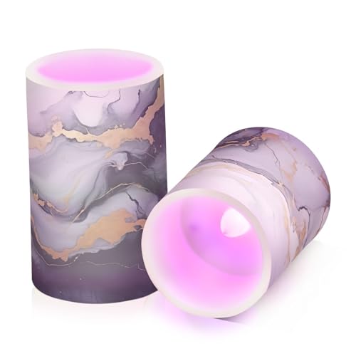 Image of Black Marble Flameless Candles with Remote, Set of 2 Battery-Operated Pillar Candles for Home, Christmas, Party Decor