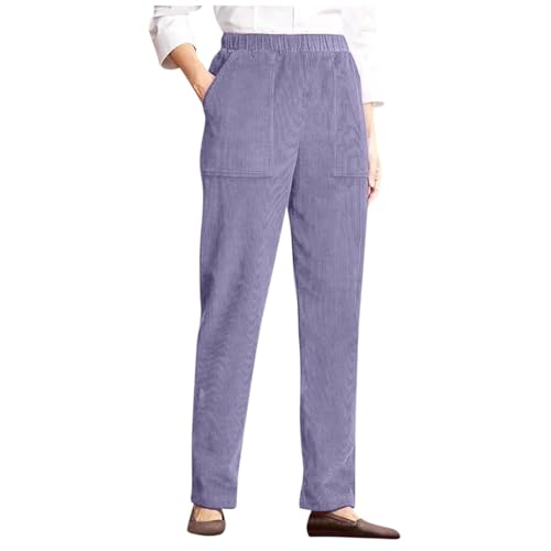 Straight Wide Leg Corduroy Pants Women Business Casual High Waisted Pull On Work Pants Comfy Soft Elastic Waist Pants