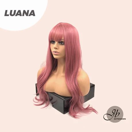 Miniatura 6 de LUANA - Peluca de fiesta rosa oscuro con flequillo completo, largo y rizado, Fuxia Wear and Go, pelucas de cabello largo sin pegamento para mujeres,