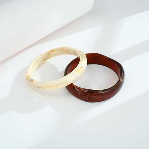 2PCS Resin Bracelet Set for Women Trendy Cream Acrylic Resin Bangle Bracelets Tortoise Shell Translucent Acetate Wristband Bangle Jewelry4