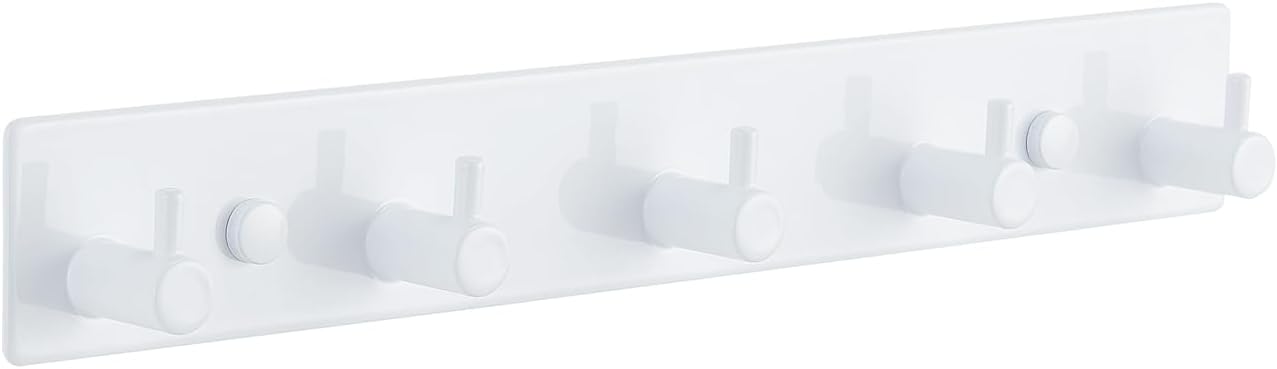 Coat Hooks Wall Mounted,Multipurpose Modern Stainless Steel Screw in Door Hook Metal Heavy Duty Coat Rack Row of hook Hanger Towel Robe Clothes Hat Hook for Bathroom(White 5 Hooks)