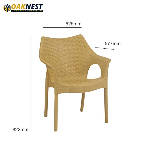 Image of Oaknest Supreme Cambridge with Vegas Plastic Outdoor Chair and Table Set | 4 Rattan Chairs + 1 Table | Weatherproof, Lightweight | Garden & Patio Use Cane