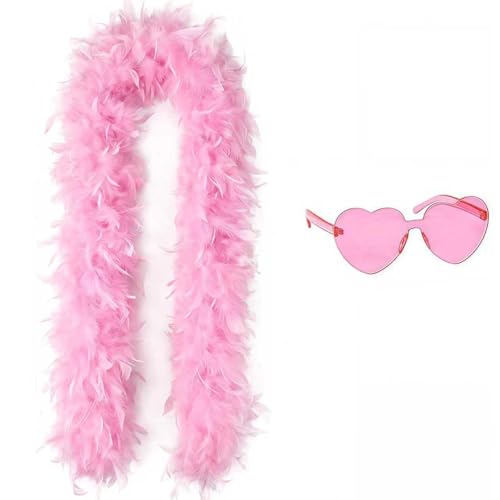 Moorlan Feather Boa 2m with Heart Rimless Sunglasses Soft Turkey Feather Scarf for Women Perfect for Dancing Wedding Hen Party Halloween Christmas Cosplay and Photo Props (Pink)