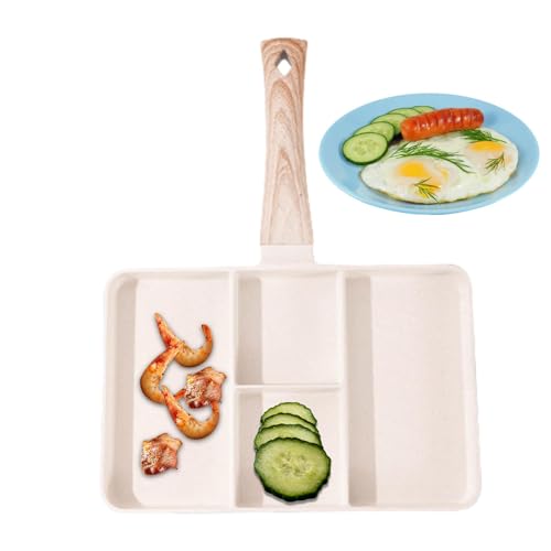 Sartén antiadherente, sartén de desayuno dividida en sección, versátil para el desayuno, sartén cuadrada portátil y duradera, sartén versátil para asar huevos (blanco, negro)