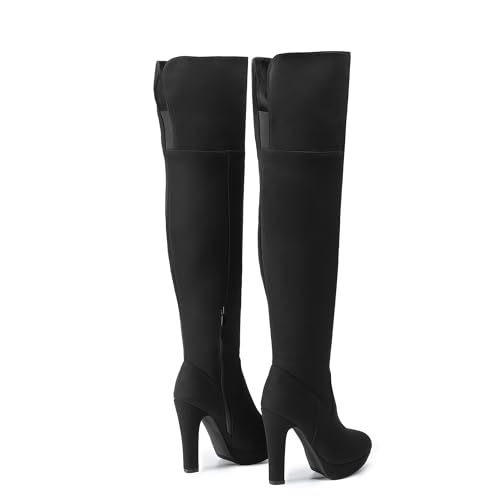 DREAM PAIRS Women's HIGHPLAT Black Chunky Thigh High Over The Knee High Heel Boots4