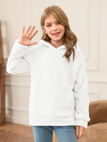 Haloumoning Toddler Girls Fuzzy Fleece Hoodies Baby Kids Warm Pullover Hooded Sweatshirt with Pockets2
