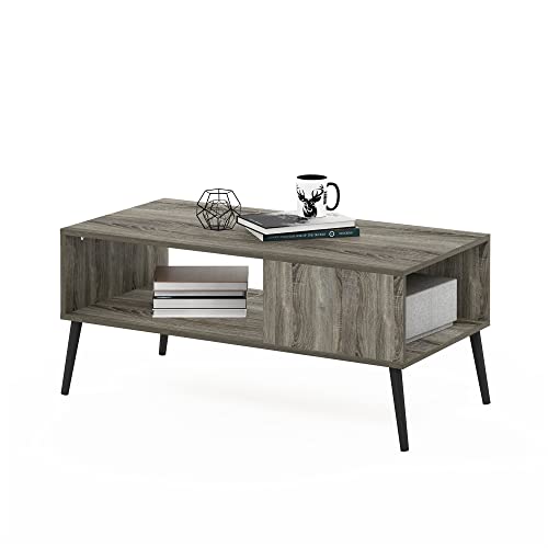 Furinno Claude Couchtisch im Mid-Century-Stil mit Holzbeinen, Französisches Eichengrau