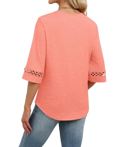 Image of WIHOLL Womens Tops Eyelet Lace V Neck 3 /4 Bell Sleeve Blouses Dressy Casual Work Shirt 2026 Summer Fall Fashion Clothing