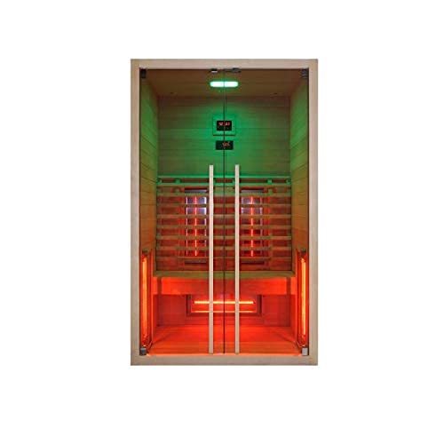 Infrarotkabine-120-x-100-x-195-cm-fuer-2-Personen-aus-Hemlock-Holz-mit-5-Vollspektrumstrahler-Mit-ergonomischer-Rueckenlehne-Infrarotsauna-mit-Farblichttherapie