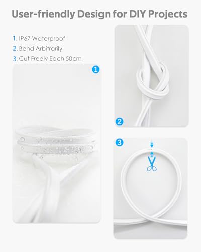 Image of 45m Outdoor Neon LED Rope Lights Waterproof 150ft AC 110V~130V Cold White Neon LED Flexible Rope Light with Dimmable Controller LED Strip Light for Outside Bedroom Wall Garden Building Yard