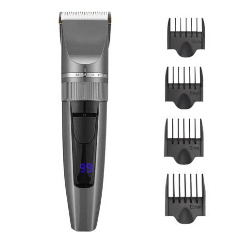 GERTZY 電動バリカン 散髪セット led電量ディスプレイ バリカン 5段階刈り高さ調節 4種類ガイドコーム 低騒音 家庭/メンズ/子供/業務用ばりかん Type-C USB充電式 銀色, シルバー