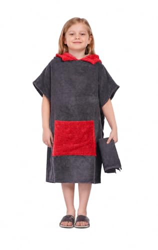 Image of ALLEN & MATE 100% Cotton Kids Hooded Surf Poncho Changing Robe, Quick Absorbent Wearable Swim Towel Boys & Girls, 6-13 Years
