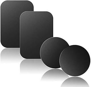 Amazon Brand - Eono Metal Plate for Magnetic Phone Holder, [4 Pack] Replacement Mount Metal Plates Kits for Magnetic Car Phone Holder,2 Round and 2 Rectangle Metal Plate Discs, Black.