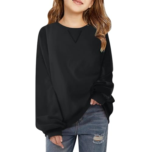 DDAPJ pyju Girls Casual Crewneck Sweatshirts Kids Long Sleeve Oversized Pullover Basic Tops Fall Fashion Clothes 5-14 Years
