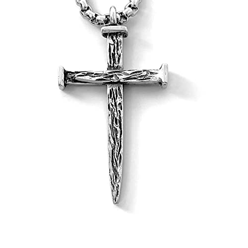 FORGIVEN JEWELRY Nail Cross Large For MenAntique Silver Finish Pendant Heavy Stainless Steel Chain Necklace2