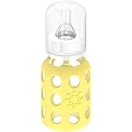 THERMOS-Lifefactory-Glass-Baby-Bottle-with-Stage-1-Nipple-and-Protective-Silicone-Sleeve-Banana-4-Oz