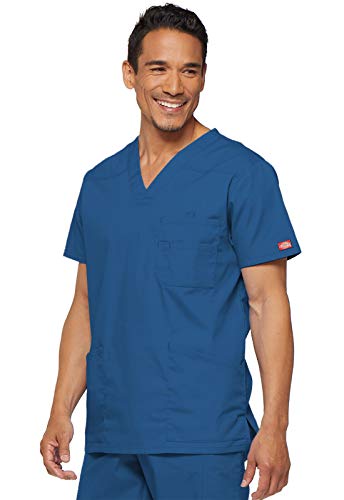 Image of Dickies Mens V-Neck Scrub Top with 5 Pockets - Medical & Nursing Uniform Shirt, Side Vents - 81906