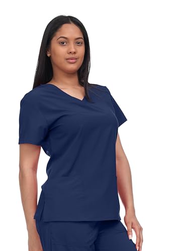 Lightweight Breathable V-Neck Scrubs, 4-Way Stretch, 2 Pockets, Modern Fit (US, Alpha, Small, Regular, Regular, Navy)