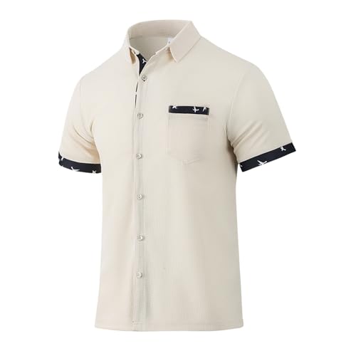 PORCLAY Men's Polo Shirt Summer Waffle Short Sleeve Blouses Button Down Beach Tops Textured Golf Shirts with Pocket - Image 4