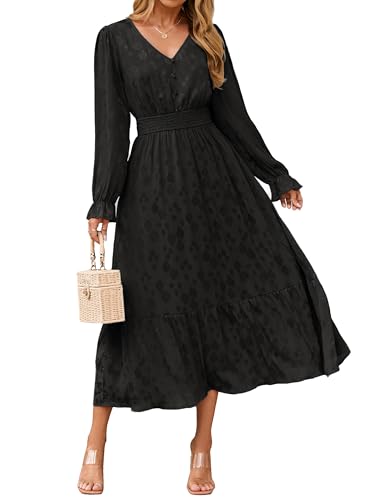 Image of BerryGo Womens Long Sleeve Empire Waist Maxi Dress V Neck Fall Wedding Guest Flowy Long Dresses
