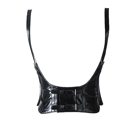 Women Faux Leather Corset Waist Belt, Faux Leather Retro Corset Belt with Adjustable Shoulder Strap and Metal Buckle Punk Style for Dresses and Tops