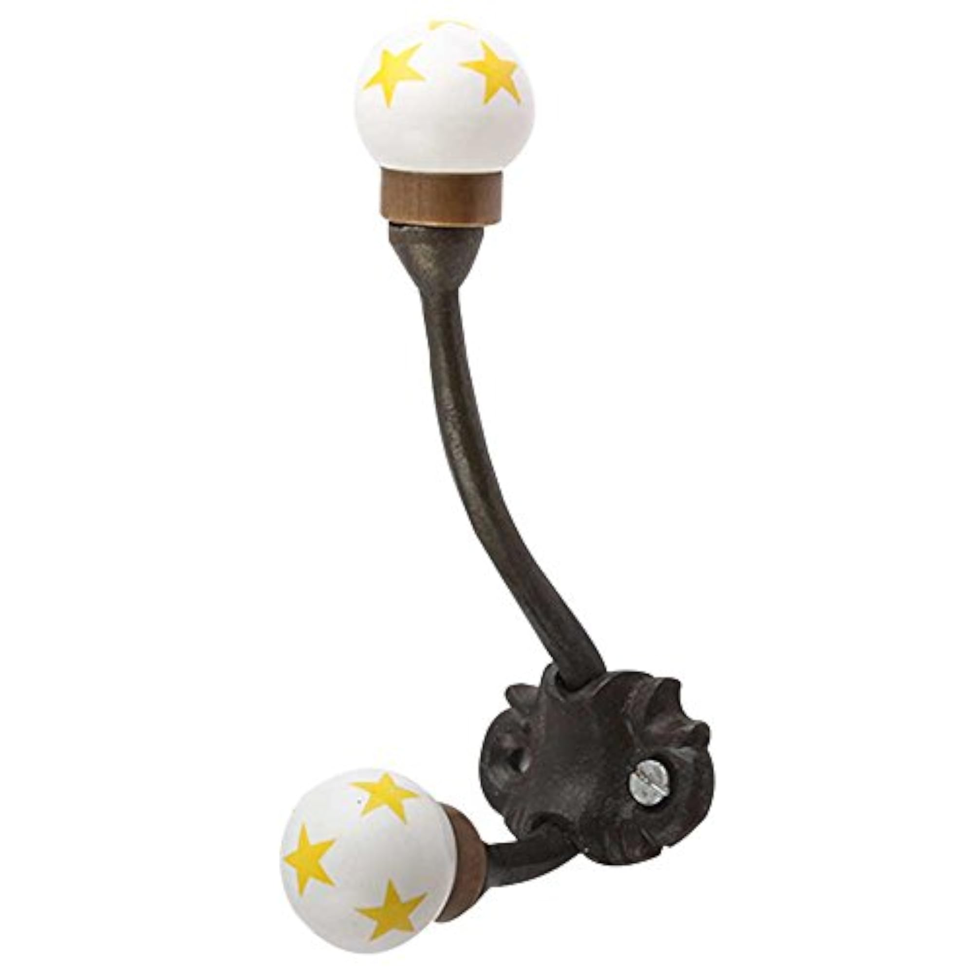 Yellow Decorative Ceramic Iron Heavy Duty Double Coat Hooks