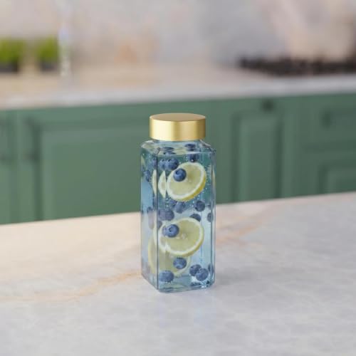 Image of CROCO JAR Wide Mouth Glass Water Bottle with Leak-Proof Airtight Double Layer Stainless Steel Lid for Water, Smoothie, Juices (500ML BLUE GOLDEN PK2)