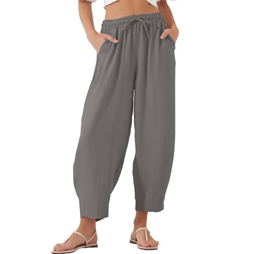 Wide Leg Pants Woman Loose Fit Casual Drawstring Elastic Waisted Sweatpants Harem Trousers with Pockets Baggy Slacks