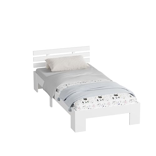 ecomi Bett 90x200 inkl. Lattenrost Weiß Kiefernholz - Holzbett Bettgestell...