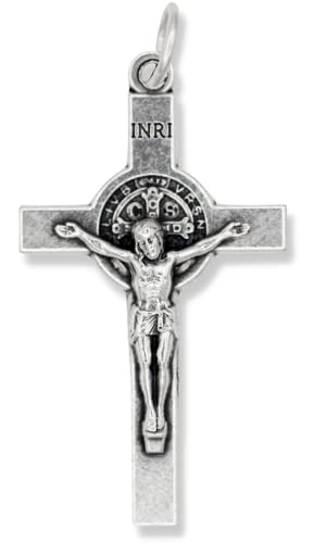 Crucifijo de San Benito de metal para rosarios y colgantes religiosos en pack de 5