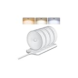 EZVALO 4 Pack Motion Sensor Closet Lights with Charging Station, 1200mAh Rechargeable LED Night Lights, Puck Light, Dimmable, 3 Color Temps, Magnetic, Stick on for Kitchen, Stairs, Bathroom