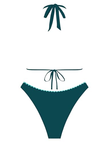 Image of ZAFUL Women Halter Dual Straps Whip Stitch Floral Triangle Bikini Swimsuits